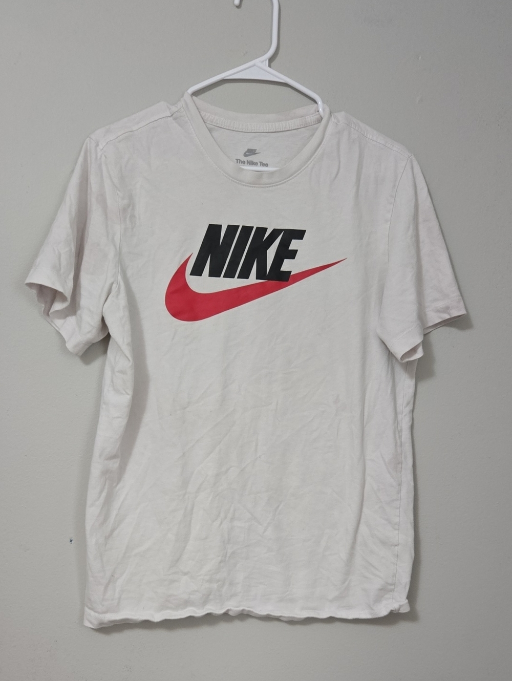 Nike White Short Sleeve Tee with Red Swoosh and Black Logo
